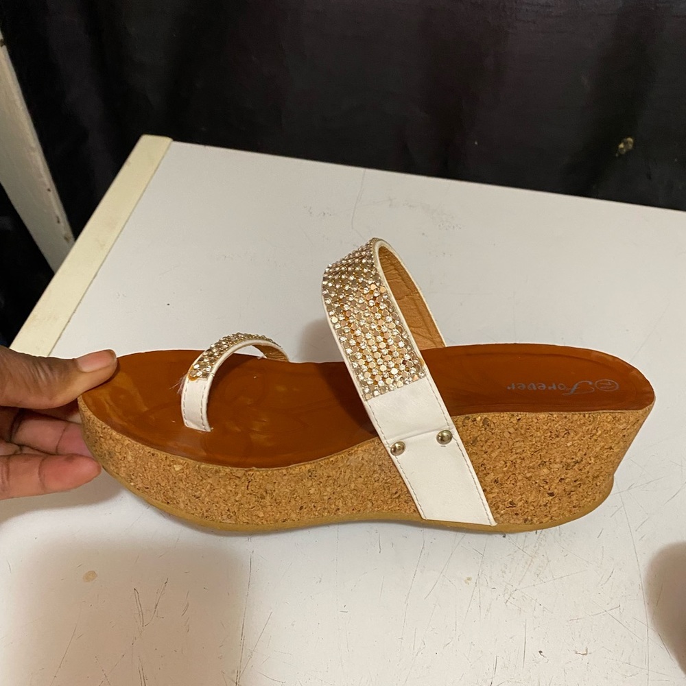 White and silver sequins platform size 7.5